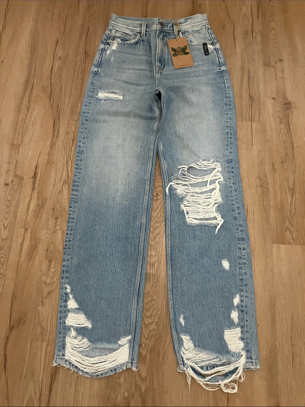 Design Room 100% Organic Cotton Distressed Light Blue Straight-Leg Women’s Jeans